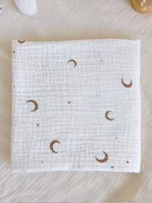 100*100cm 1 pièce Couverture fine douce et confortable pour bébé avec motif étoiles et lune dorées, serviette de bain pour nouveau-né, lange respirant et absorbant, couette fine pour bébé
