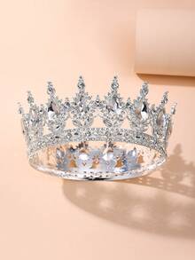 1pc Elegant Princess Headpiece, Rhinestone Crown Headband Adult Wedding Birthday Party Cosplay Accessory, Alloy Bridal Crown, Shiny Letter Design, Halloween - Multicolor - View 8