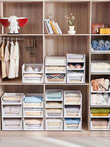 1 件可折叠可堆叠储物篮抽屉整理盒，家用衣柜衣服抽屉梳妆台搁架，卧室厨房桌面零食展示架