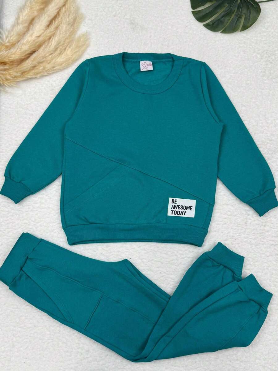 Children's Sweatshirt Set Girl Hooded Comfortable Winter - Verde - Ver 1