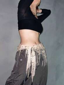 1件装女士亮片三角围巾，带流苏腰带，适合爵士舞、街舞臀巾、舞台表演配饰 - 腰裙 - 查看 5