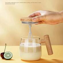 SOKANY 400ml Electric Self-Stirring Mug - High Borosilicate Glass Mixing Cup With Wooden Handle, Suitable For Coffee, Milk, Protein Powder - Ideal For Home, Office, Travel, Office Drinkware | Minimalist Mug | High Borosilicate Glass Mug - White - View 5