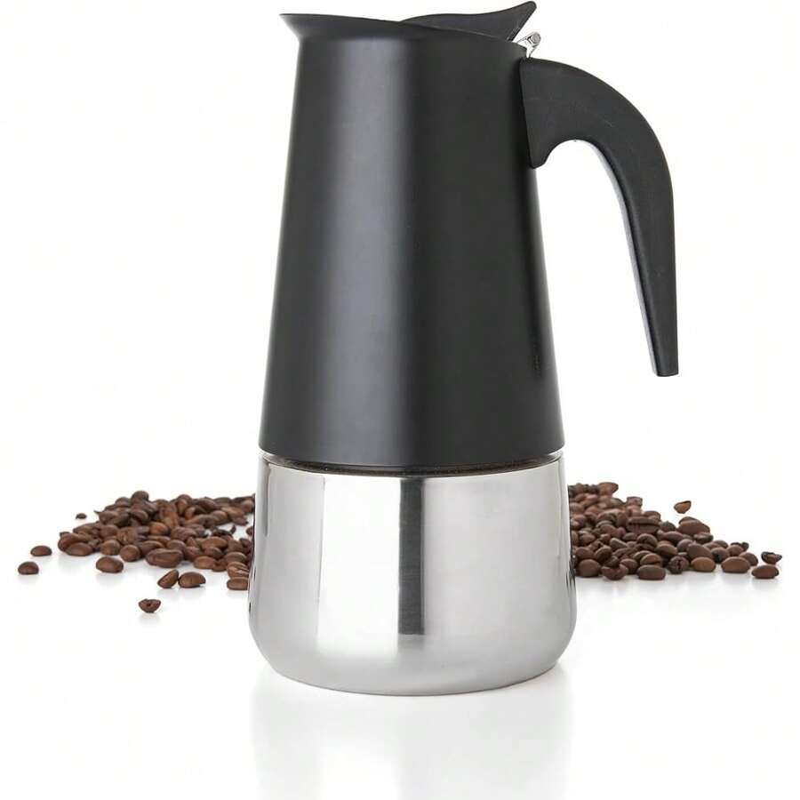 New 6 C Greca Stovetop Pr Maker 10oz, Moka Pot Cee Percolator Dign, Stainls Steel Stove Top Cee Maker For Camping Or Home, Italian Cee Maker Stovetop, Black Cee Pot - 黑色 6C - 查看 1