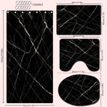 1/4pcs Black Marble Texture Theme Shower Curtain Set, Waterproof Bath Curtain, Bathroom Decor, Fashionable Drape, Window Curtain, Room Divider, No Drilling Required, Polyester, Machine Washable Bathroom Accessories Back To School