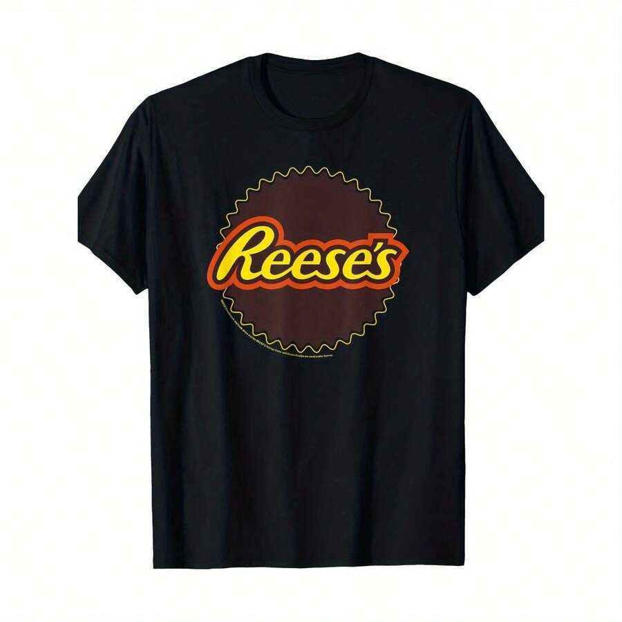 [Reese Cup Logo Tee] Reese Peanut Butter Cup Contour Highlight Logo T-Shirt - 100% Cotton 180g - T-Shirt As Gift - Black - View 1