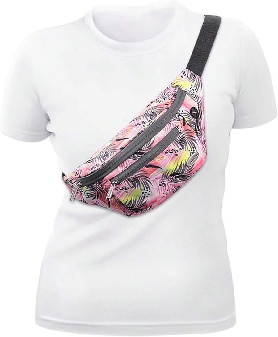 Entchin Fanny Pack Women Men,Crossbody Belt Bag With 4-Zipper Pockets,Adjustable Waist Bag Pack,One Of Most Popular Travel Essential Gifts Walking,Traveling,Cycling - 紅色 - 查看 1