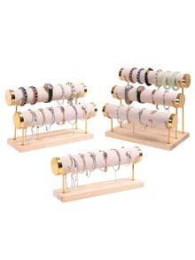 1pc Black, Green, White, Beige, Gray, Pink Creative Jewelry Rack, Wooden Bracelet Rack, Gold Three-Layer Bracelet Display Rack, Bracelet Display Rack, Watch Storage Rack For Women Storage Organizer Travel Essentials Father Gift Back To School - 彩色 - 查看 1