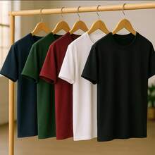 KIT 5 Basic Plain T-Shirts 100% Cotton 30.1 Unisex - Black + White + Burgundy + Military Green + Navy Blue - View 1