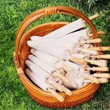 Set de 6 paraguas de papel blanco con mango de madera, sin plumas, sin electricidad, para decoración de despedida de soltera, accesorios para fiestas de boda, y fotografía