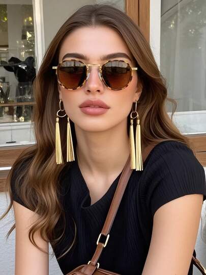 偏光女士太阳镜，复古圆形豹纹金属框架时尚眼镜，经典设计，适合户外运动、骑行、旅行、海滩、驾驶、钓鱼、夏季防紫外线遮阳外出装备户外海滩海滨度假以及送给家人和朋友的礼物