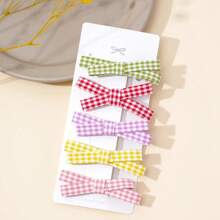 5pcs/Pack Cute & Simple Plaid Bowknot Hair Clips, Suitable For Daily Flyaway Hair, Hair Accessories For Girls, Claw Clips, Hair Slide, Hair Claws