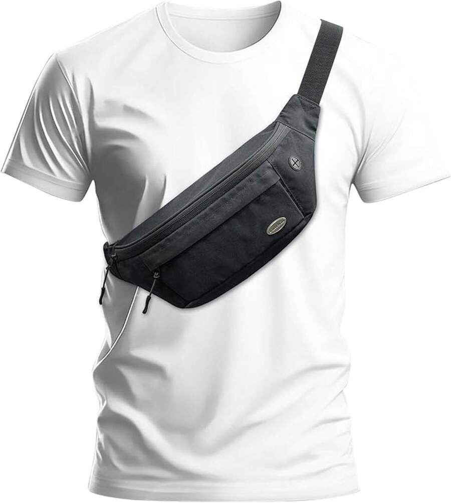 Entchin Fanny Pack Women Men,Crossbody Belt Bag With 4-Zipper Pockets,Adjustable Waist Bag Pack,One Of Most Popular Travel Essential Gifts Walking,Traveling,Cycling - 大號黑色 - 查看 1
