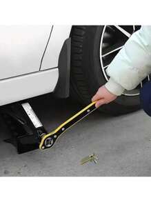 2 Pieces Set Of High Carbon Steel Jack Nut Wrench, With Extended Rocker And Ratchet Wheel, Which Can Easily Change Tires. The 360 Rotation Knob Design Is Suitable For Garage Tire Wrenches Of Motorcycles, SUVs And Other Vehicles.