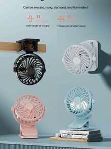 1 Stück USB aufladbarer 3-Gang leiser Ventilator mit 720° Drehung & Nachtlicht, tragbarer Clip für Sommerreisen, Strand, Schulanfang Grundausstattung - kompakter leistungsstarker Lüfter, unverzichtbar für Studentenwohnheim & Büro