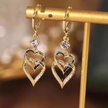 Double Layered Artificial Heart Earrings, Cool Party Jewelry, Valentine's Day Gifts - Vàng - Xem 6