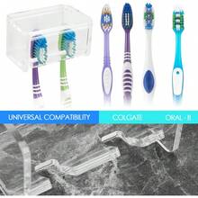 Toothbrush Holder Wall Mounted With Cover For Bathroom, 2 Slots Toothbrush Storage Organizer For Shower, Self Adhesive Toothbrush Hanger Rack For Dorm, Cabinet (White) - 無色 - 查看 3