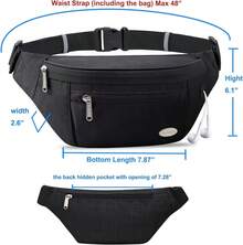 Entchin Fanny Pack Women Men,Crossbody Belt Bag With 4-Zipper Pockets,Adjustable Waist Bag Pack,One Of Most Popular Travel Essential Gifts Walking,Traveling,Cycling - Black - View 3