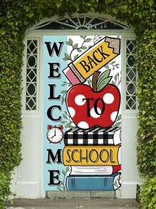 1pc Back To School Hanging Curtain - Featuring Book, Apple, Stationery Patterns, Polyester Material, Suitable For Classrooms, Study Rooms, Library Entrances - No Power Needed, Multi-Functional Party & Event Decor, Classroom Decoration