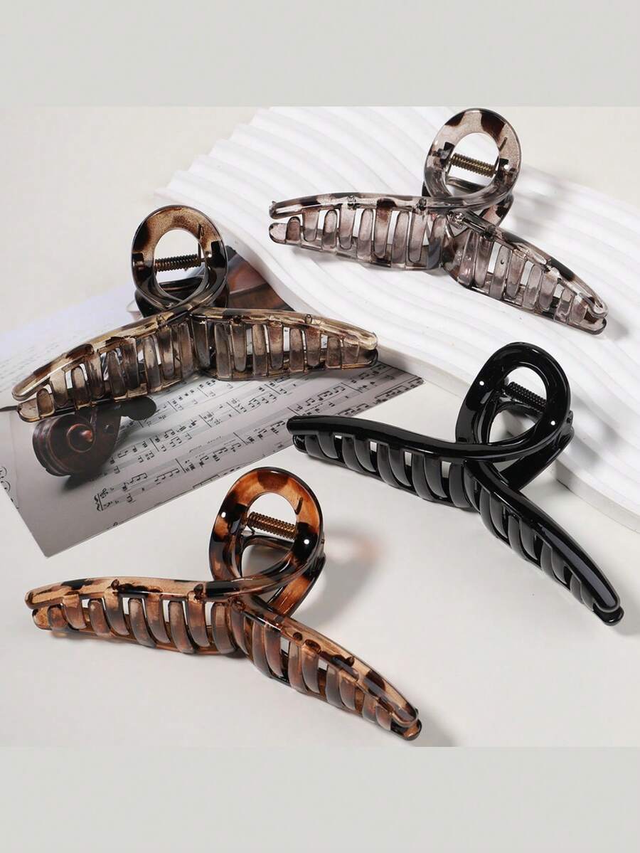 2件套亮面咖啡色豹纹优雅豪华超大号发爪夹，复古豹纹时尚造型发夹，适合日常及正式下午茶场合，发夹，发卡，发饰，时尚发饰，优雅发夹，秋冬蝴蝶结发饰，适合度假装扮，女士夏季装扮发夹 - 彩色 - 查看 1