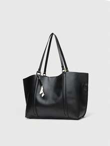 Za Home Commuter Tote Bag 2025 Summer New High-Capacity Fashion Shoulder Bag Waxed Leather Retro Portable Shopping Bag - 黑色 - 查看 7
