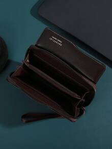 男士商务钱包长款双层PU皮扣男士银行卡夹拉链钱包男士钱包长款钱包手拿钱包 - 彩色 - 查看 5