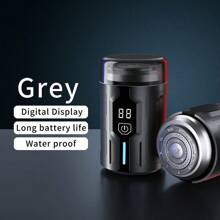 Barbeador elétrico masculino com tela de LED, barbeador masculino com lâmina, barbeador IPX7 para uso úmido e seco com 18 lâminas flexíveis, estação de carregamento USB-C para barba e rosto, carregador sem fio moderno, cinza, branco, prata