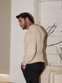 Men's Knitted Sweater Top Chic High Quality Textured Autumn Winter Long Sleeve - Beis - Ver 6