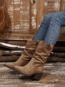 Bottes mi-mollet plissées rétro pour femmes à enfiler, bottines western cowgirl courtes