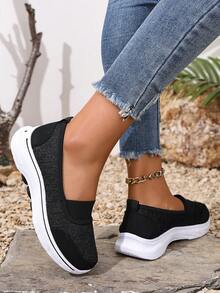 2025 Damskie uniwersalne trampki casualowe, jednokolorowe oddychające wsuwane buty sportowe na wiosnę, lato i jesień - Czarne - Zobacz 6
