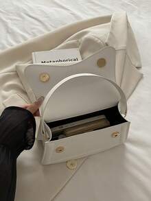 New Orange Ladies' Solid Color PU Small Square Bag, Simple And Stylish Handbag For Going Out, And Versatile. - White - View 8