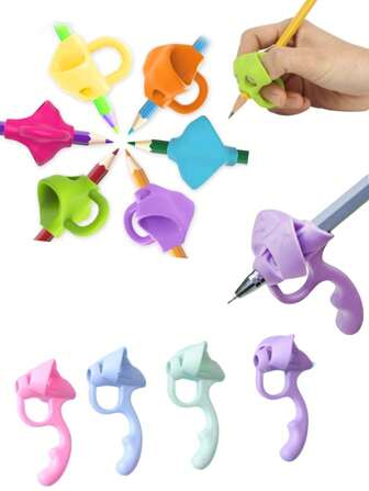 4/6件套书写姿势矫正器，两指/三指/五指握笔训练器，带两个手指槽，铅笔/钢笔架，笔筒，学习用品，书写握法矫正，书写辅助工具