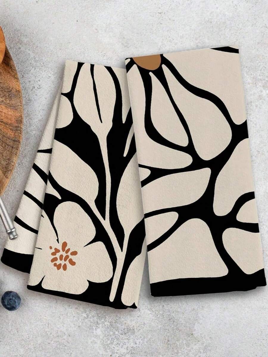2 Pcs Boho Floral Kitchen Towels, Set Of 2 - Floral Hand Towels Dish Towels, Decorative Kitchen Towels, 16*24 In - màu đen - Xem 1