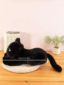 Cute Lying Black Cat Plush Toy, Made Of Soft Plush Fabric, Great Gift For Girlfriend, Valentine's Day, Birthday, Party, Playful Design, Durable Stitches, Adorable Home Decor, Suitable For Room, Dorm, Office Or Sofa, Lovely Plush Animal
