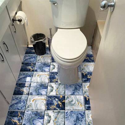 10 piezas de adhesivos de pared con apariencia de azulejo cerámico, patrón de mármol azul moderno de PVC autoadhesivo y removible, adecuado para decoración del hogar, cocina, habitación, pared y piso