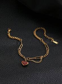 2pcs Elegant Vintage Embossed Heart Stainless Steel Women Necklace & Bracelet Jewelry Set, High Quality, Non-Fading, Non-Allergic