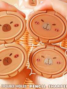 6件随机水豚双孔卷笔刀，卡通创意翻盖可爱迷你便携式学生铅笔刀