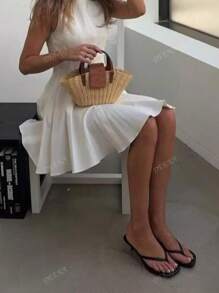 Vestito corto con balze senza maniche, stile swing, per donna primavera, marchio DEEKA