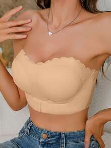 [Wireless Bralette] Wireless, Full Coverage Elegant Front-Closure Wave Edge Bralette | Anti-Slip Design, Removable Pads, Beige & Nude Options For Women - 駝色 - 查看 3
