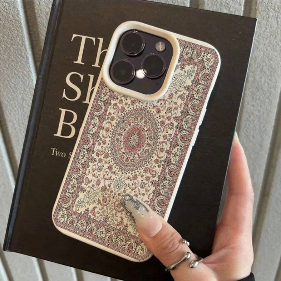 1pc Vintage Floral Pattern TPU Phone Case Compatible With Apple/ Phones, International Version, Not The Domestic Version - White - View 1