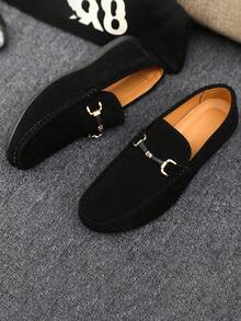 Men's Loafers, New Casual Shoes, Versatile Moccasin Shoes, Slip-On Boat Shoes With Metal Buckle Decor, Casual Shoes For Valentine's Day, Halloween, Outing, Date (Size Runs Small And Narrow, Suggest Ordering One Size Up) Chic Autumn - Black - View 3