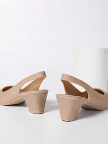 Women's Solid Color Minimalist Elegant Pointed Toe High Heel Shoes, Platform High Heels, Formal Appearance Suitable For Spring/Summer Outdoor Wear, Comfortable Slip-On Pumps - Khaki - View 7