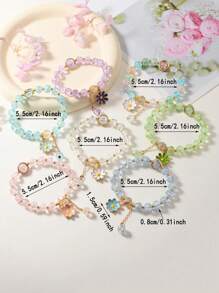 Set de 5 pulseras de aleación de zinc con cuentas de vidrio agrietado, cuentas de vidrio de colores decoradas con pequeños colgantes de margaritas, diseño elegante, gran regalo para mejores amigas, accesorios para volver al colegio