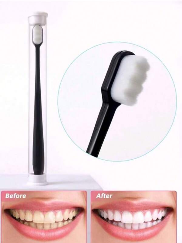 1 pieza/5 piezas/10 piezas Cepillo de dientes de cerdas suaves negras, Cepillo de dientes para retenedores, Cepillo de dientes portátil, Cepillo de dientes para limpieza profunda, Miles de pelos de micronanómetros, Cerdas extra suaves para mujeres embarazadas y posparto, Cepillo de dientes con limpiador de lengua Vuelta al colegio