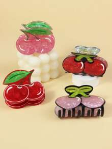 1 件女士卡通樱桃图案 PVC 发夹，日常使用的装饰头饰，创意礼物，适合女孩的时尚发饰优雅发夹 - 彩色 - 查看 2