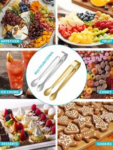 1/3/6/12pcs Stainless Steel Reusable Ice Cube Tongs, Dessert Tongs, Sugar Tongs, Versatile Catering Set - Compact & Durable - For Candies, Snacks, Salads, Appetizers, Ice Cubes, Kitchen Service, Cocktails, Tea Parties, Gifts, Kitchen Tools, Holiday Presents - 4-inch Sugar Clip Gold/silver - View 5