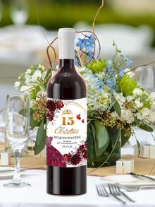 12 Pcs Custom Wine Bottle Labels Printed, 10x8cm, My Labels, My Fifth Year, Thank You Labels For 15 Years, Pink, Blue, Maroon, Burgundy, Personalized Wine Bottle Stickers, Wedding Wine Bottle Sticker, Party Bottle Sticker - Multicolor - View 5