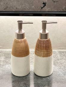 磨砂陶瓷乳液皂液器瓶，带拉丝金属泵头，高瓶设计，可重复填充浴室使用，时尚液体皂液器，适用于水槽、沙龙、洗手间，适合返校使用