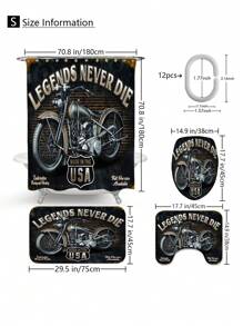 1 Stück/4 Stück Badezimmer Komplett-Set mit Vintage Motorrad Drucken, elegante moderne Heimdekoration, Duschvorhang für Zuhause, komplettes 4-teiliges Toilettenmatten-Set, einfach zu installieren mit Mehrfach-Haken - das perfekte Geschenk für Freunde und Familie! Schulanfang