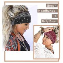 Boho Bandeau Headbands Wide Knot Hair Band Stretch Turban Head Wraps Fashion Hair Accessories For Women 3 Pcs (Elegant) - Elegant - View 4