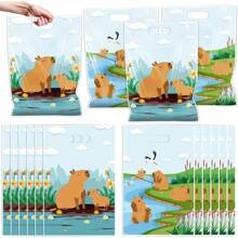 30/50/100pcs-Capybara Pattern Tote Bags, Cartoon Gift Bags, Cute Animal Theme Plastic Shopping Bags, Durable Plastic Gift Bags With Handles, Suitable For Baptismal Party Supplies, Birthday Party Packaging Bags, Anniversary Party Decoration